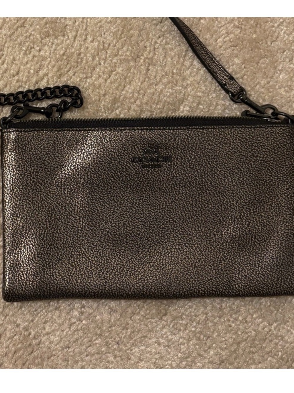 Coach Metallic Black Pebbled Leather Crossbody